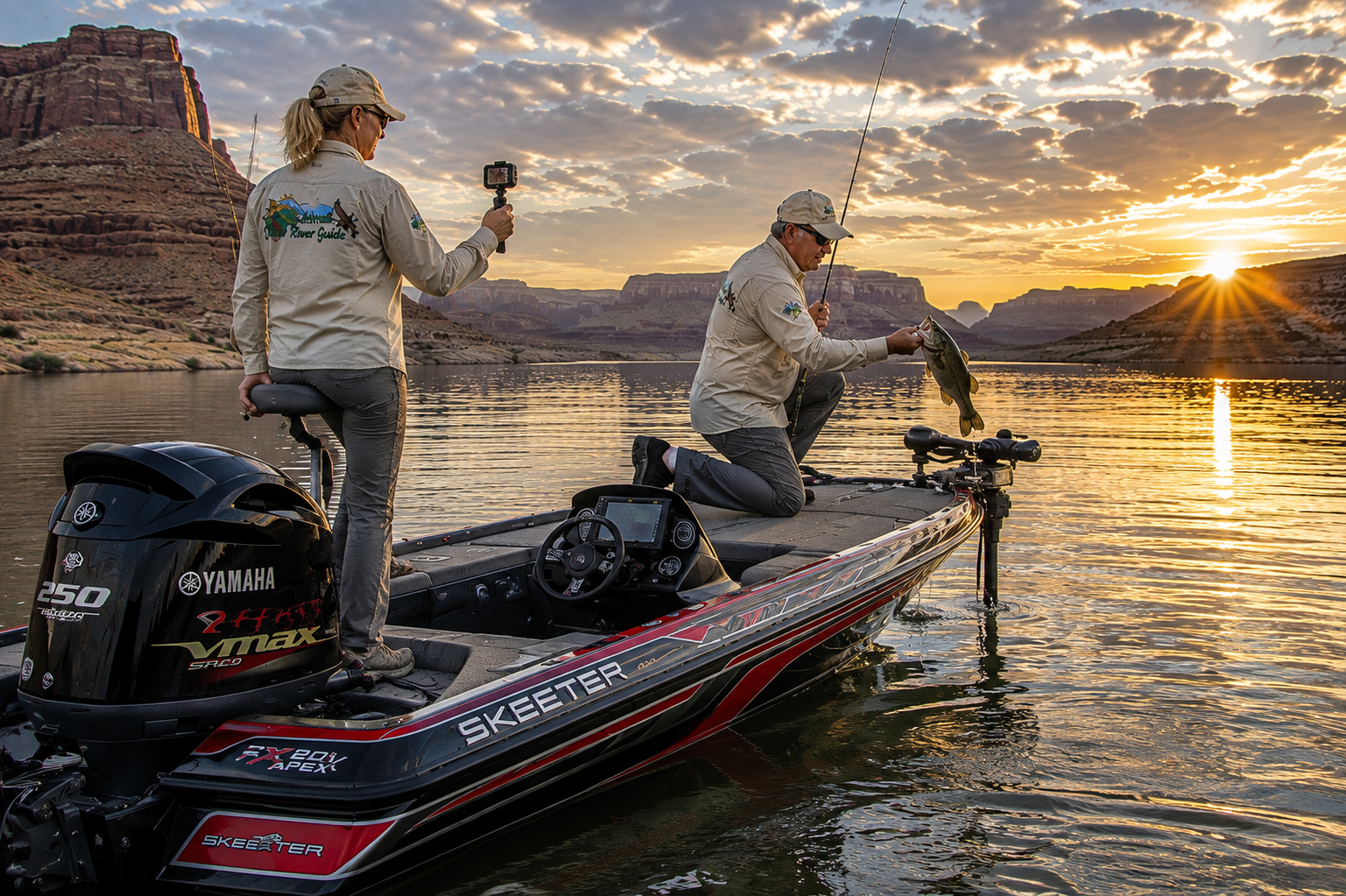 Colorado River Lake Mead Couple Bass Fishing Skeeter